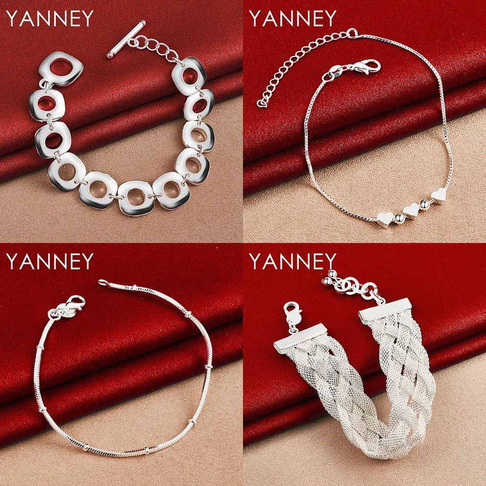 

Fashion 925 Sterling Silver 8 Inch Delicate Heart Shape Square Bracelet Women Gift Jewelry Party Accessories