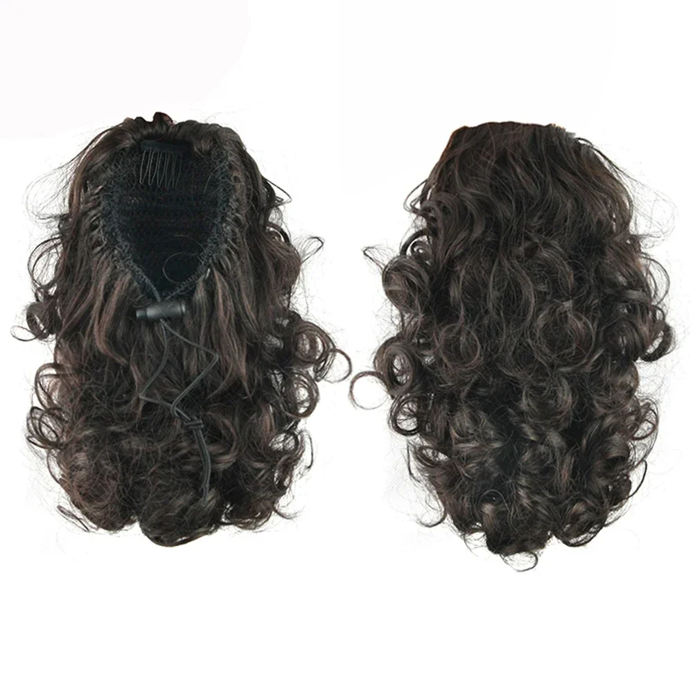 

4 Colors Short Curly Hair Ponytail Wigs Synthetic Hair Pony Tail Black Brown Clip In Hair Extension Horse Fairy Tail