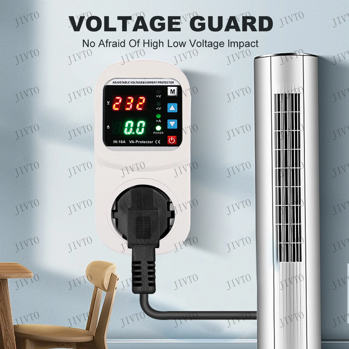 

JIVTO автоматическая розетка для защиты от напряжения и тока переменного тока 110 В 220 В, регулируемая 16 А, сетевая розетка для защиты от перенапряжения, ЕС, США, UKPlug ZS9-VASK