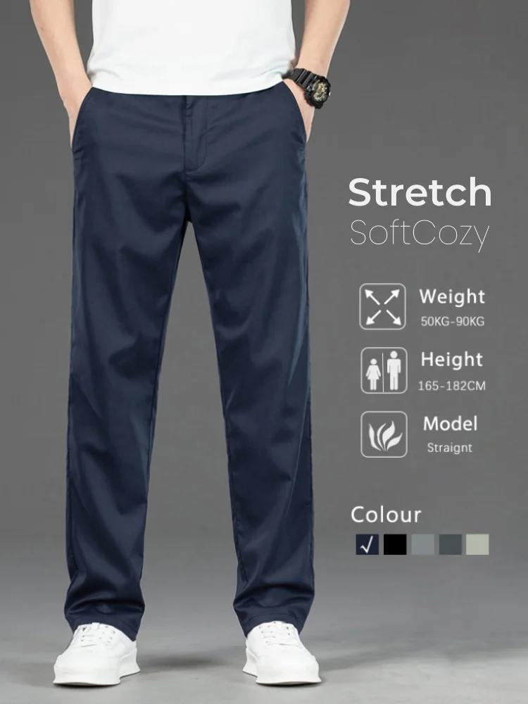 Summer Thin Stretch Casual Pants for Men Solid Color Korean Style Loose Straight Comfortable Business Casual Long Trousers Male