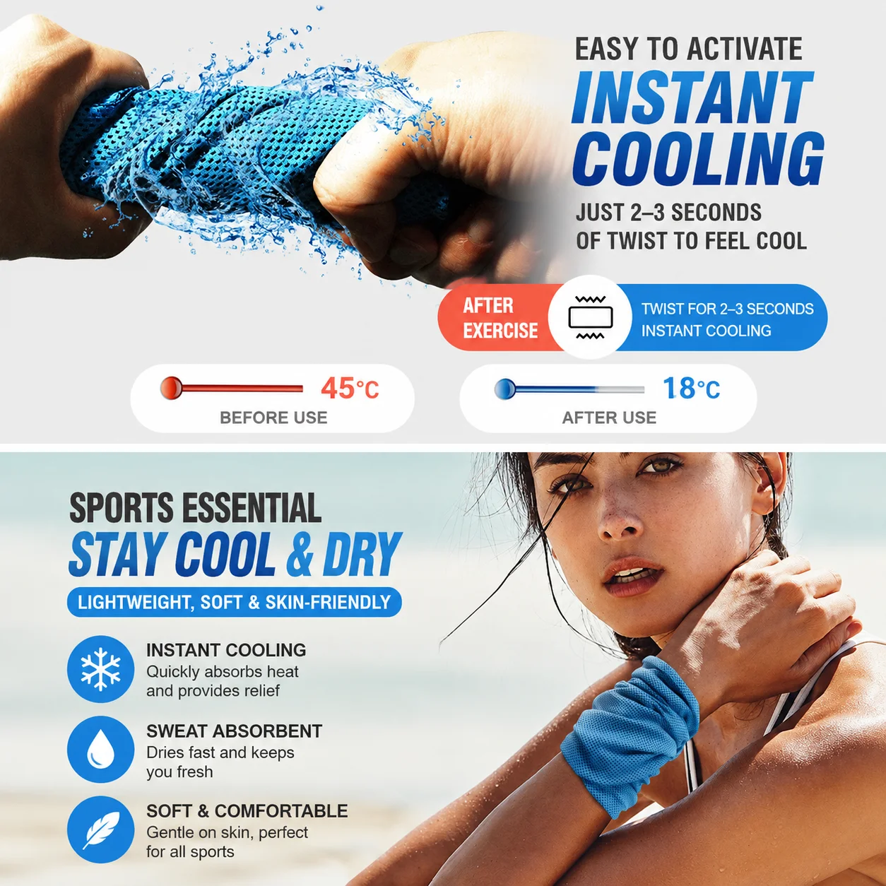 Cooling Wrist Wrap Sweat Absorbent Quick Dry Wrist Towel for Fitness Running Tennis Basketball Gym
