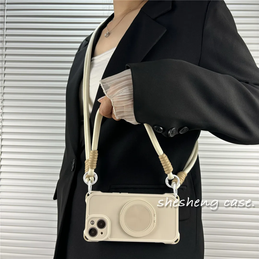 Funda para teléfono con cordón cruzado para Xiaomi 17 promax, soporte de anillo, cubierta suave mate a prueba de golpes, correa ajustable para el cuello, cubierta protectora