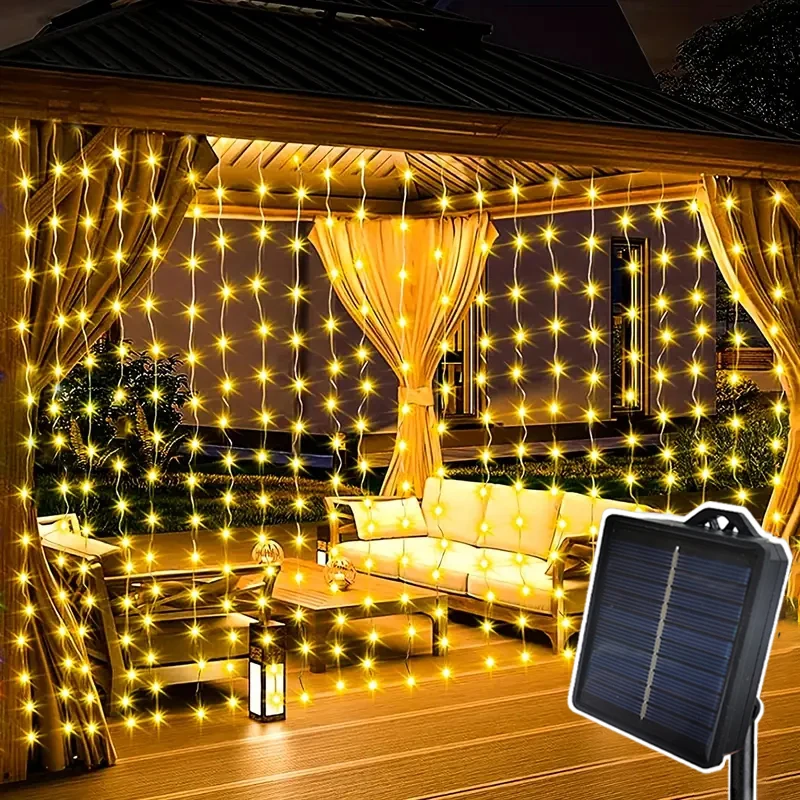 

1 Pc Solar Curtain Lights,300/200/100LEDs,Outdoor/Indoor Waterproof Fairy Lights, For Festival New Year LED Lights Christmas