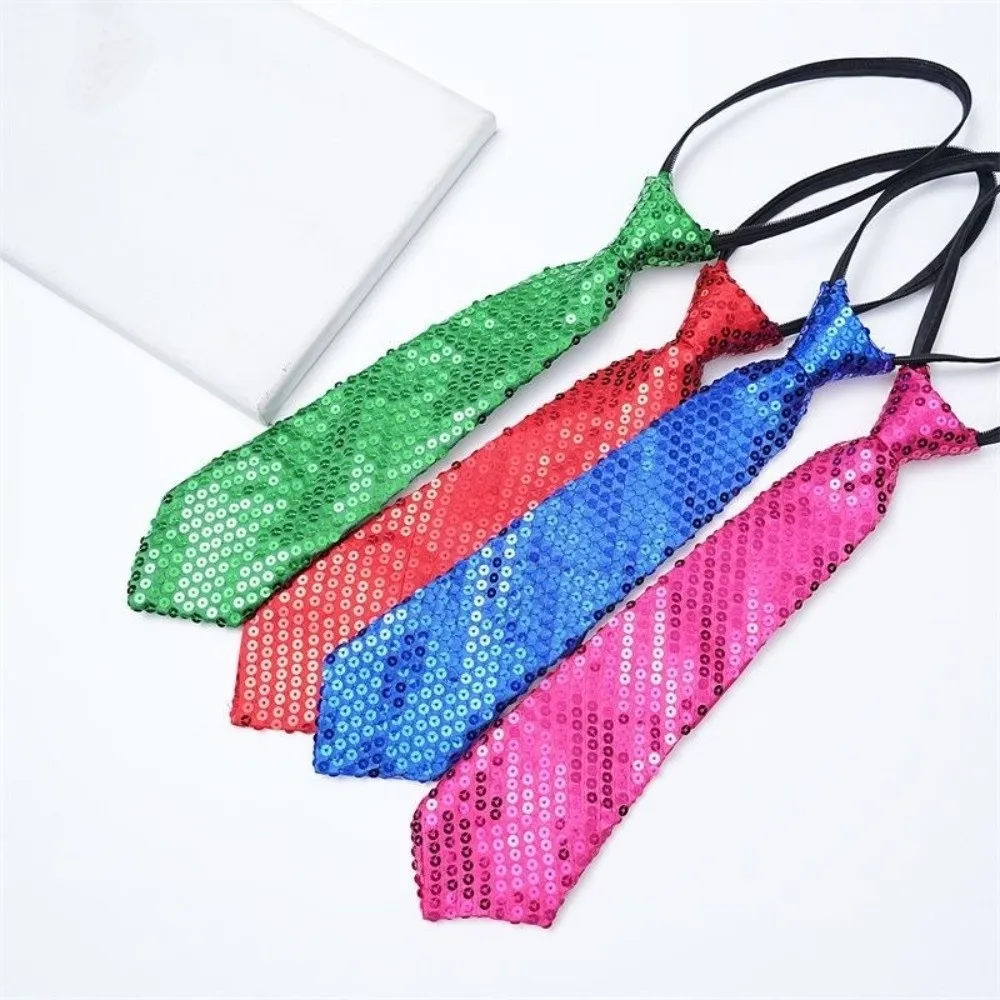 

Solid Color Sequins Ties Korean Style Club Bar Neckties Pre-Tied Neck Wear Show Ties Hip-hop Dance Ties Women Neckties Students