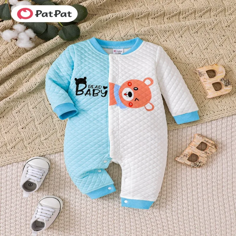 PatPat Childlike Bear 1pcs Long Sleeve Jumpsuit Baby Boys Blue