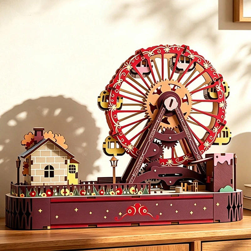 DIY 3D Wooden Ferris Wheel Cottage Jigsaw Puzzles Miniature Model Kits Mini Building Blocks for Friends Girls Birthday Gifts