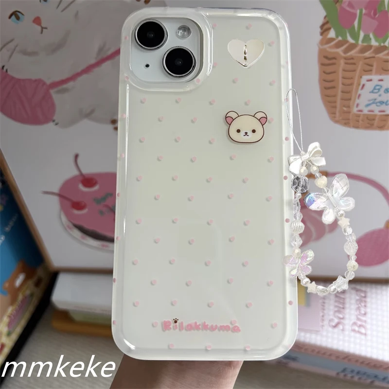 جميل اليابان البولكا نقطة الكرتون Rilakkuma زوجين جراب هاتف آيفون 16 برو 15 14 13 12 11 بروماكس زائد الراقية بسيط Y2k غطاء