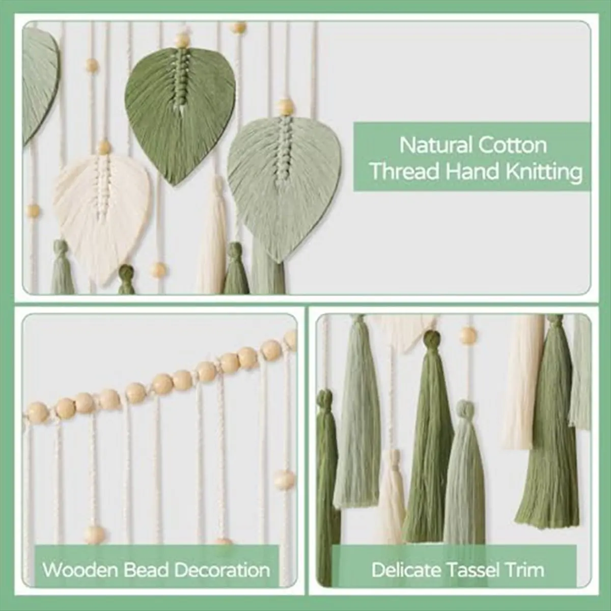 A56K Macrame Wall Hanging Leaves- Large Chic Boho Wall Decor Wowen Wall Art Leaf Tassels Tapestry for Home
