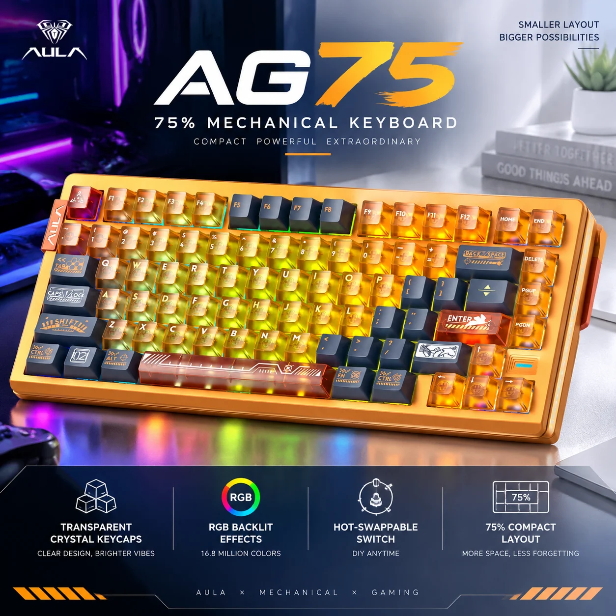 AULA AG75 Wired Single‑Mode Magnetic Switch Keyboard 75% CNC Alu Shell Hot‑swap,8000Hz Polling Rate HIFI RGB Backlit for FPS Gam