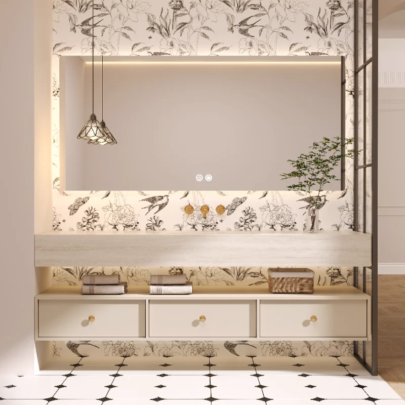 

Retro Cream Style Bathroom Cabinet Combination