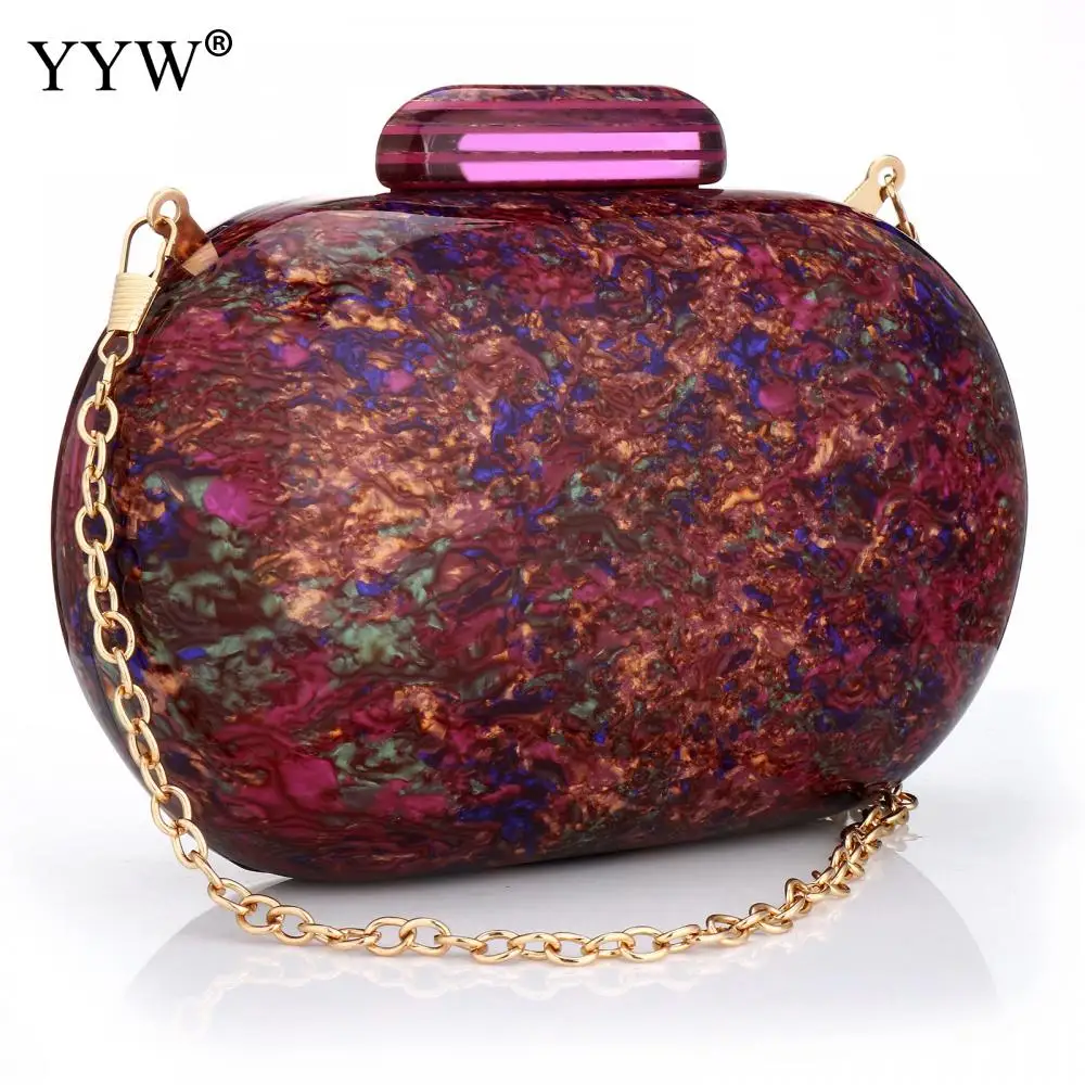 YYW Design-akrylowa kopertówka dla kobiet, torebka w marmurkowy wzór, luksusowa, elegancka damska torba wieczorowa, Roud, słodka, fioletowa torebka na ramię