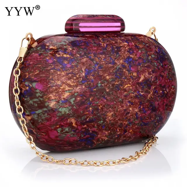 YYW Design-akrylowa kopertówka dla kobiet, torebka w marmurkowy wzór, luksusowa, elegancka damska torba wieczorowa, Roud, słodka, fioletowa torebka na ramię