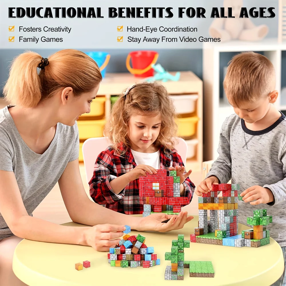 102PCS Magnetic Building Blocks Mine แม่เหล็ก World ชุดของเล่น Montessori ซ้อนก้อนชุดก่อสร้างคริสต์มาสของขวัญ