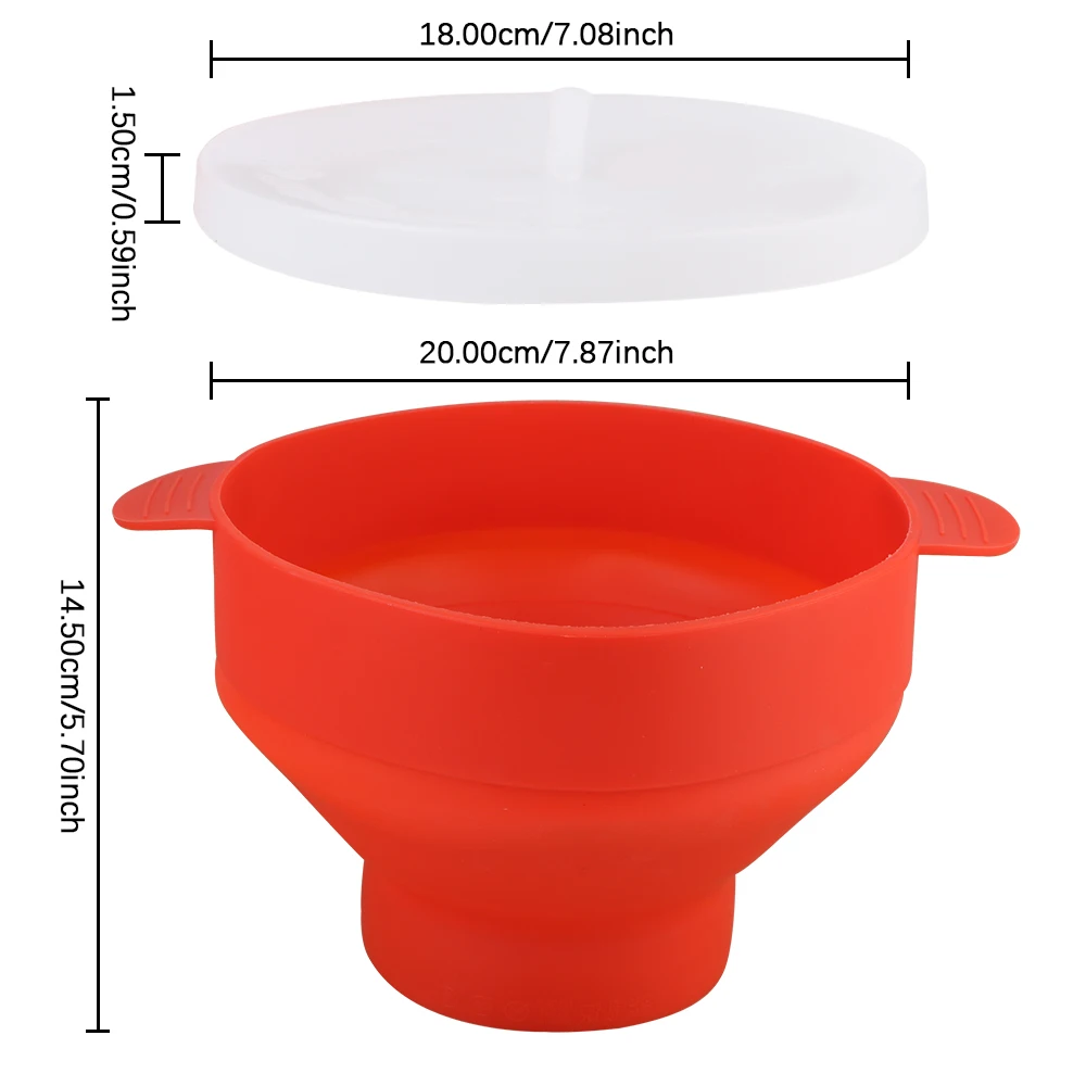 Folding Large Capacity Foldable Popcorn Maker Bucket Bowl with Handle DIY with Lid Silicone Microwave Popcorn Bowl