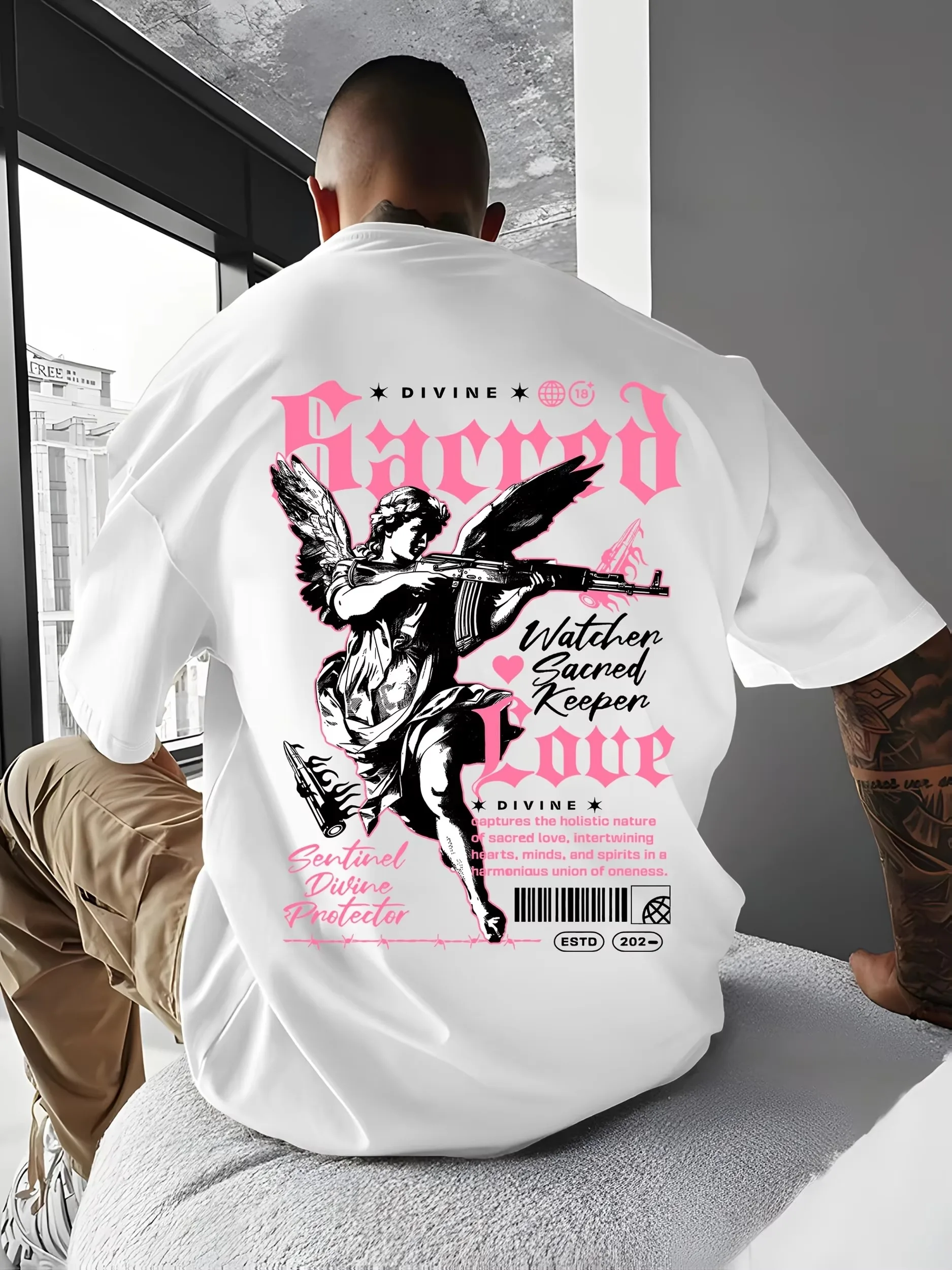 2026 New Y2K Art Family Matching Oversized Unisex T Shirt Gothic Angel Back Graphic Tee Vintage Streetwear Cotton Top