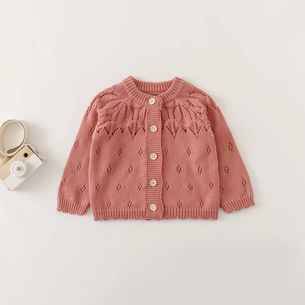 Girls Baby Toddler Knit Cardigan Sweater Newborn Baby Long Sleeve Jacquard Hollowed Out Knitted Coat