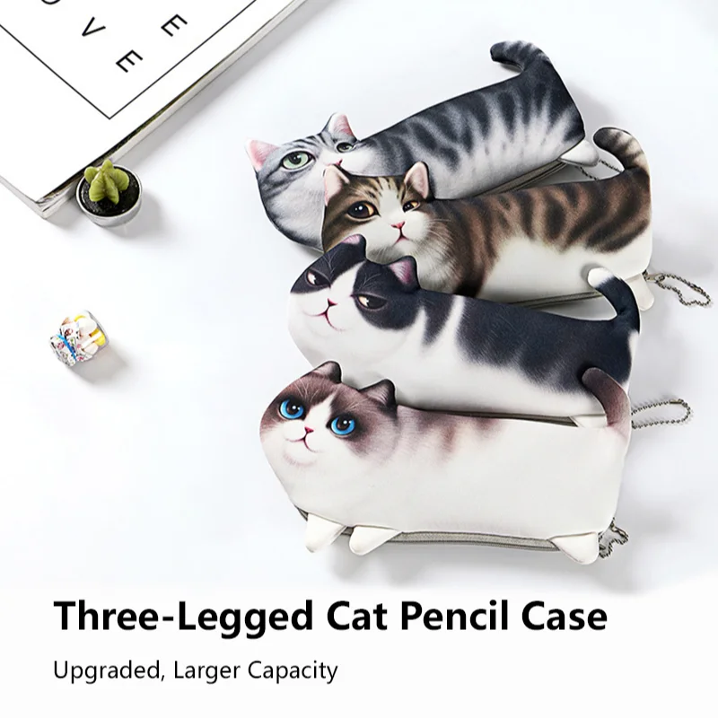 3D Simulation Cat Pen Bag Large Capacity Pencil Bag Stationeries Storage Bag Creative Funny Students School Office Supply