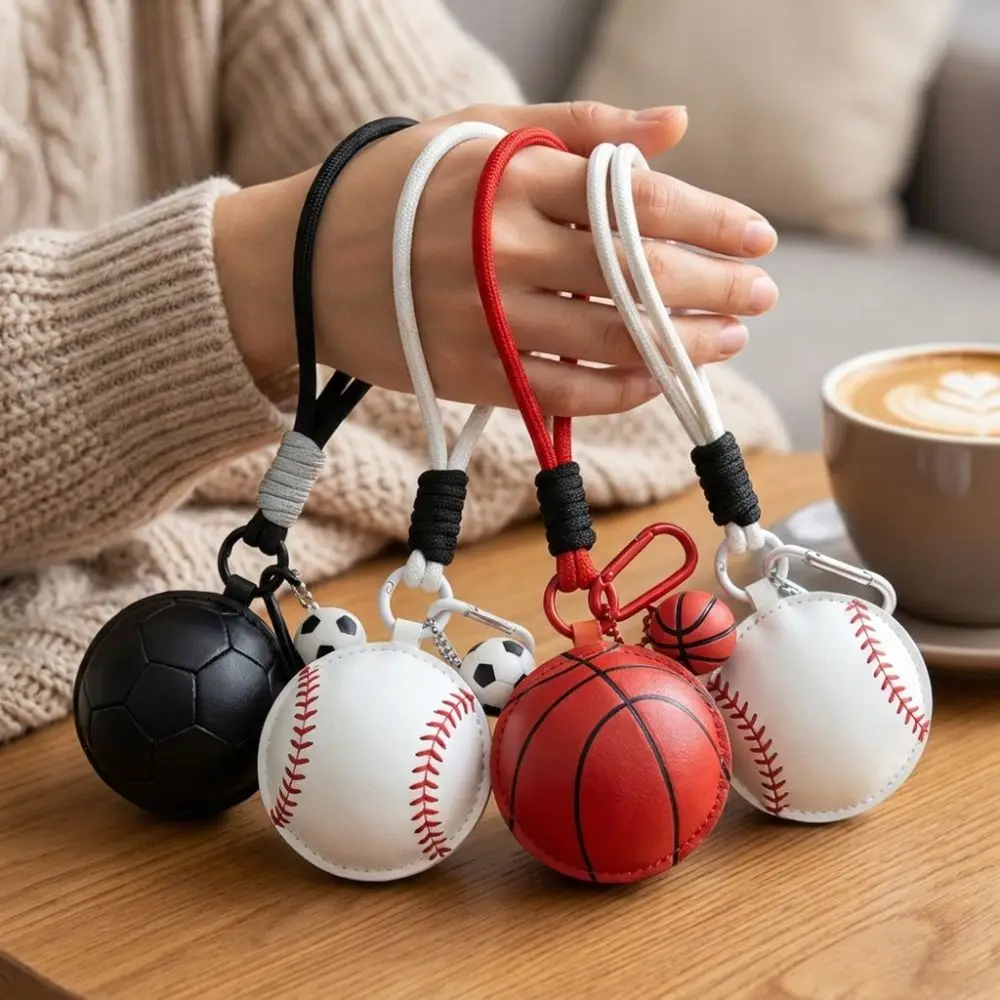 Cartoon Soccer Leather Keychain PU Leather with Carabiner Sports Themed Gift Charm Non-fading Wear-resistant