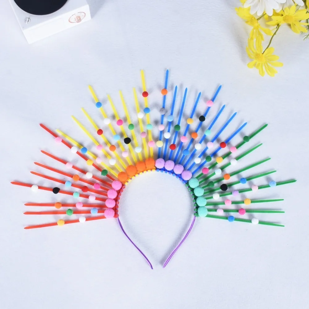 

Headpiece Sun Rainbow Hairband Aureole Exaggerated Colorful Flower Hair Hoop Creative Costume Goddess Headband Party