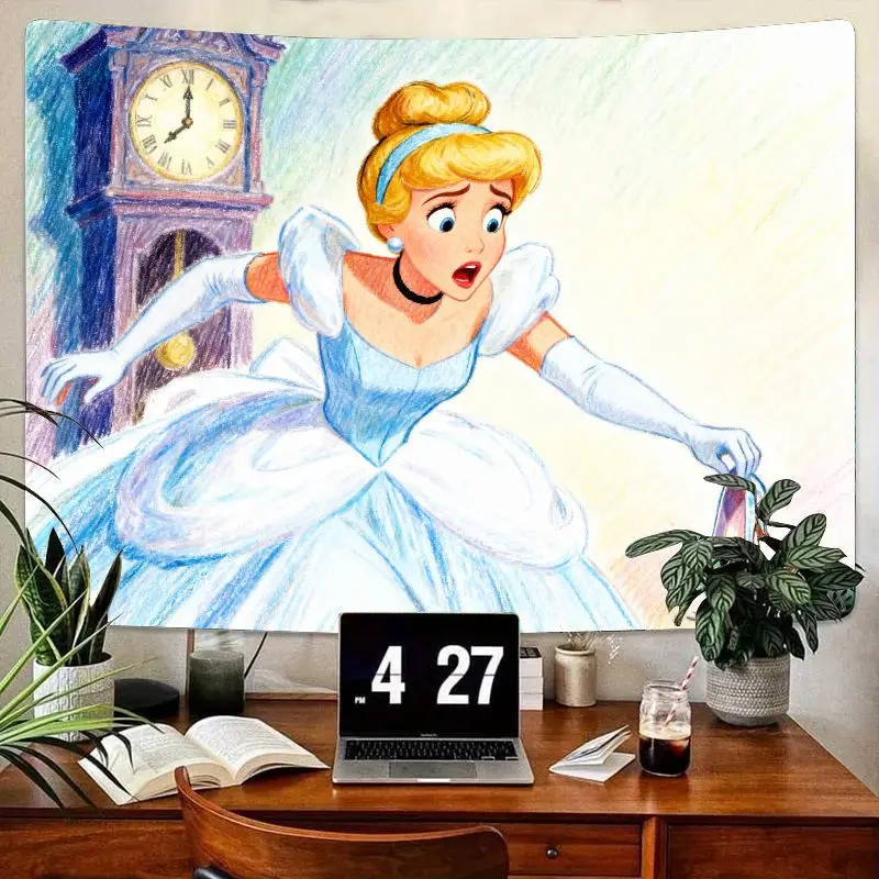 

1PC Princess Cinderella Midnight Glass Slipper Tapestry, Fairytale Polyester Wall Art for Girls Bedroom Living Room Decor Gift