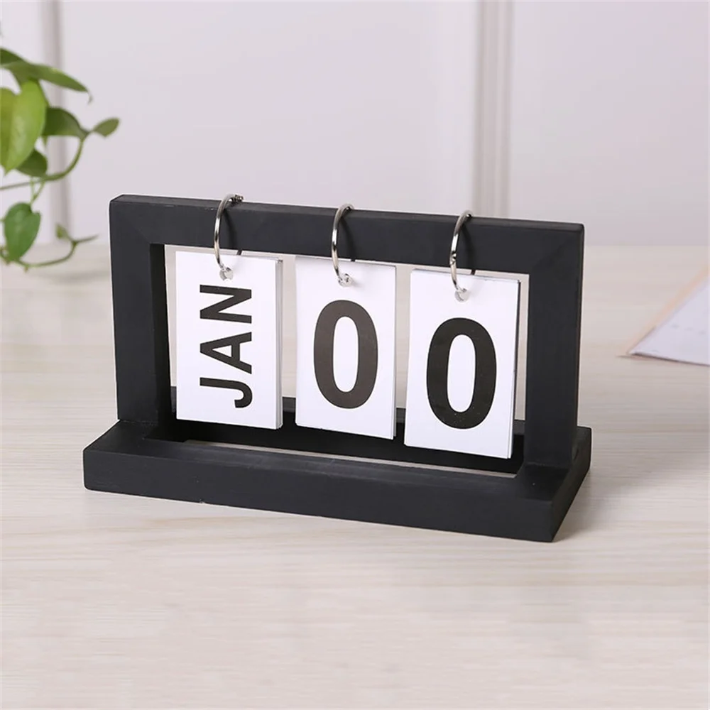 Wooden Perpetual Calendar Flip Month Date Display Desktop Schedule Daily Planner Office Home Decoration Photography Props