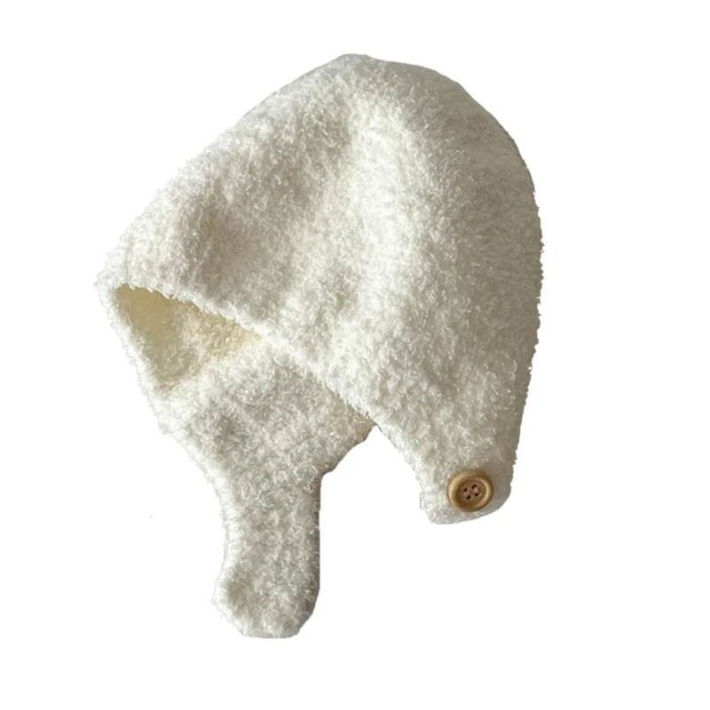 

652F Cosy Infant Earflap Hat Soft Plush Infant Breathable Autumn Winter Solid Color Warm Bonnet for Cold Weather