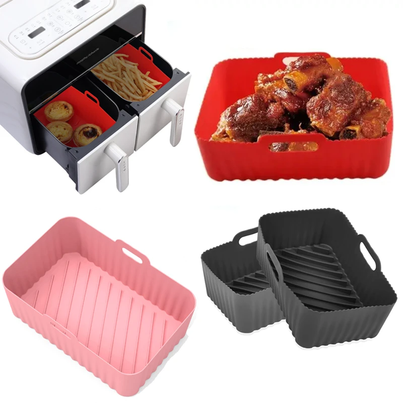 Air Fryer Silicone Tray Food Grade Rectangle Oven Baking Tray Reusable Silicone Liners for Ninja Dual Air Fryer Baking Tool