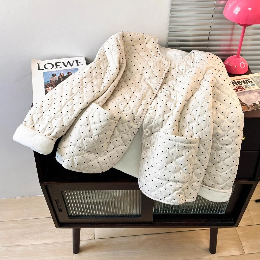 

Утепленное теплое женское зимнее пальто из вельвета в клетку с круглым вырезом, на хлопковой подкладке, для повседневной носки, на одной пуговице, с длинными рукавами