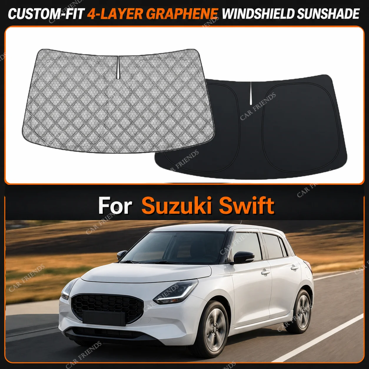 For Suzuki Swift Custom-Fit 4-Layer Graphene Windshield Sunshade Reflective Gray-Silver Surface Helps Reduce Direct Sunlight