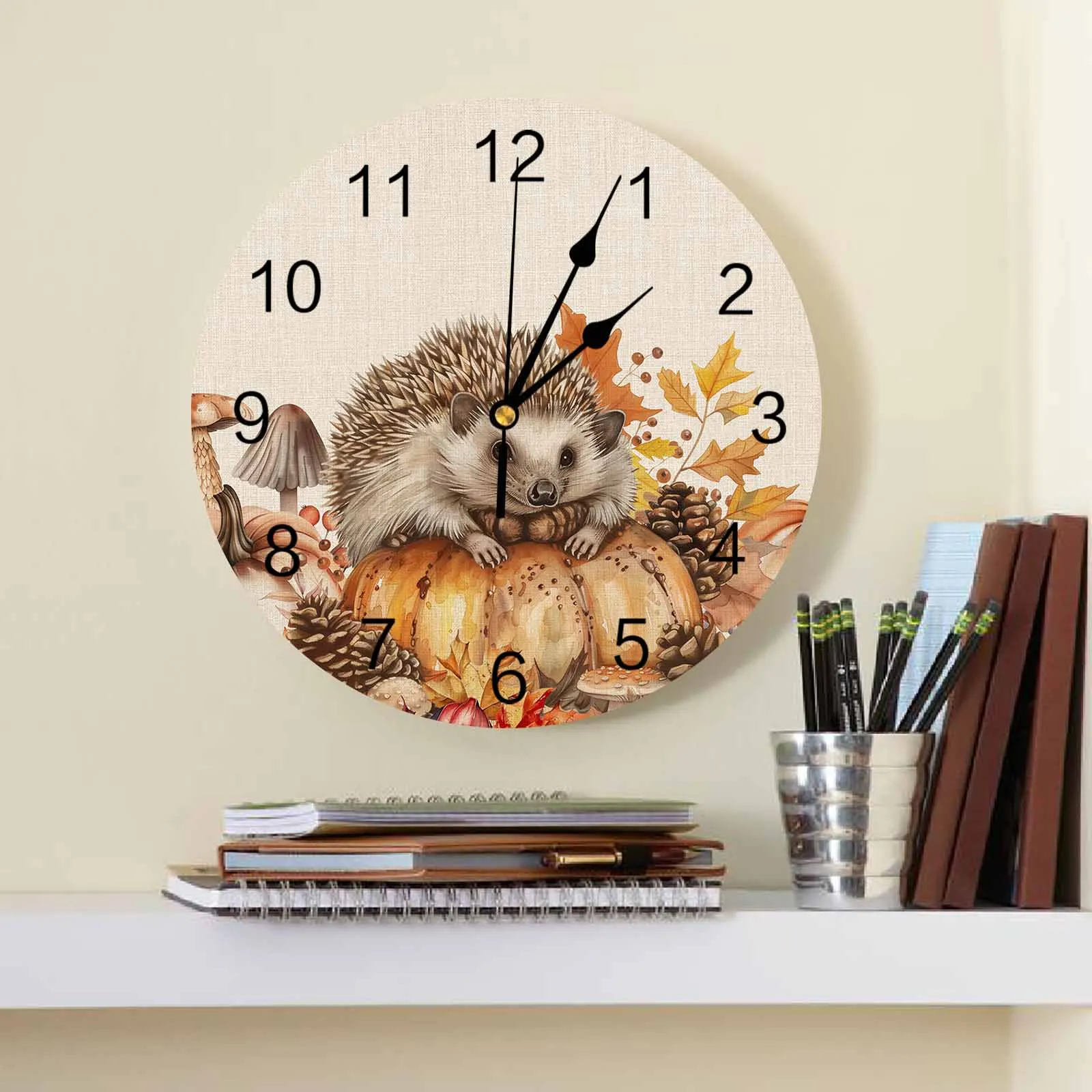 Fall Pumpkin Hedgehog Pine Cone PVC Wall Clock Bedroom Decoration Wall Clock Modern Design Home Decore Wall Digital Clock