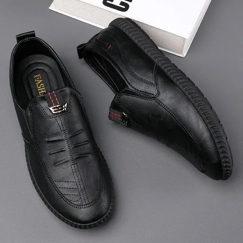 Breathable Business Leather Shoes for Men Summer Slip on Loafers Men Casual Leather Shoes Black Flats Driving Shoes Moccasins