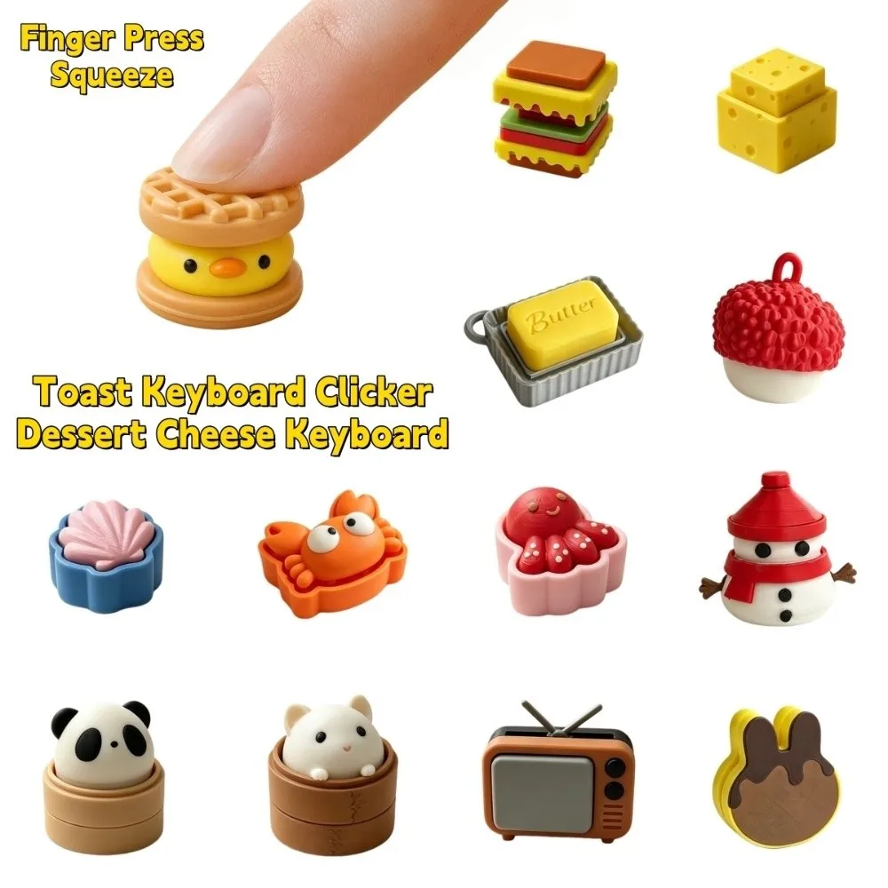 Funny Food Shape Toast Keyboard Clicker Squeeze 3D Printed Dessert Cheese Keyboard Fruits Finger Press Mini Mechanical Keyboard