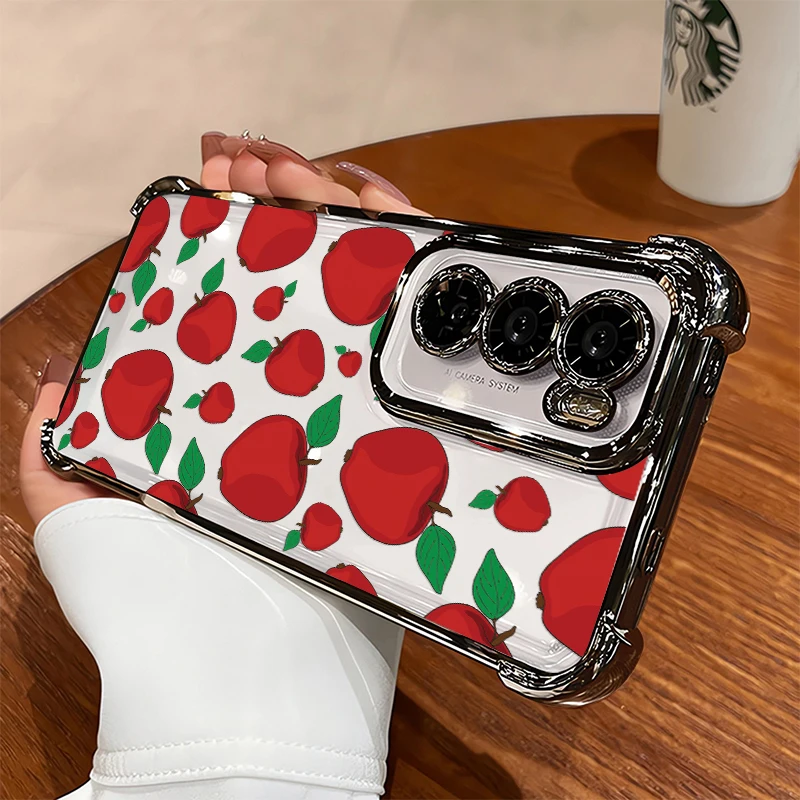 Vivo V70 FE Shockproof Silicone Phone Case For Vivo V60 V50 V29 Lite V40 Pro V29E V23 V25 Apples Fruits Pattern Plating Cover view 5