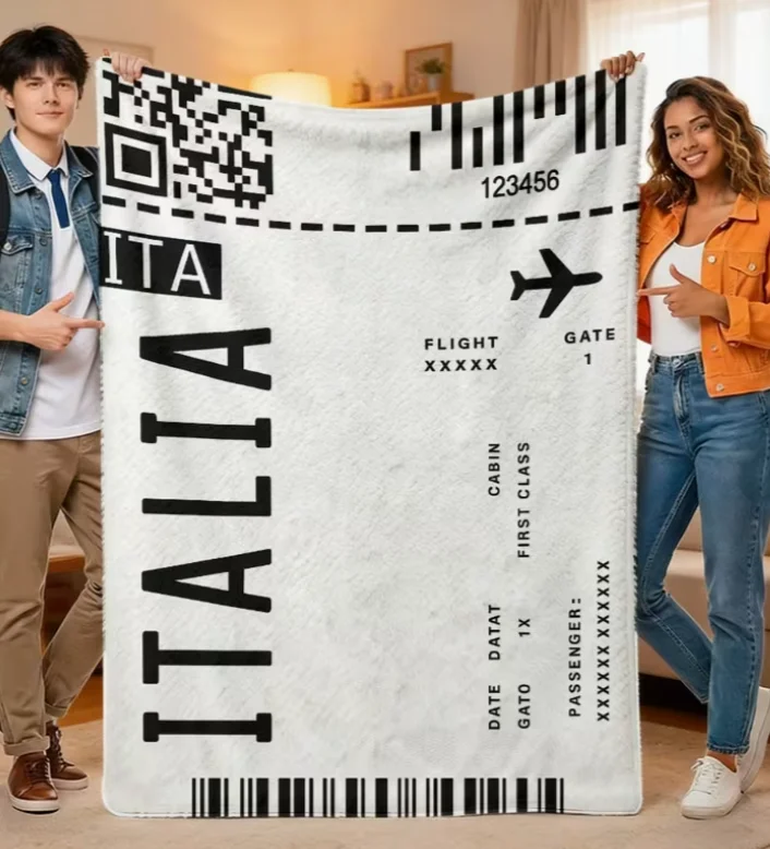 Realistic Airplane Ticket Lanket Bedspread Nap Mat Casual Throw, Travel Blanket Modern Use All Seasons, Suitable for Bedroom
