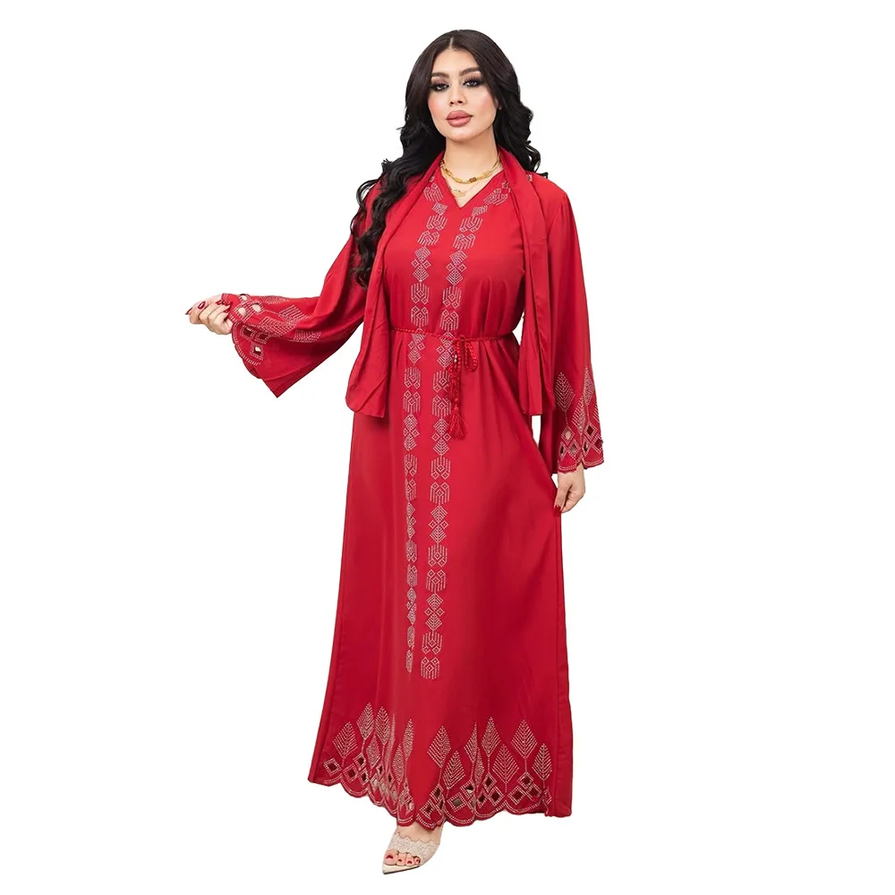 

Dubai Moroccan Women Muslim Abaya Long Kaftan V-Neck Maxi Dress Ethnic Dress Eid Prayer Clothes Arab Maxi Robe Islamic Clothing