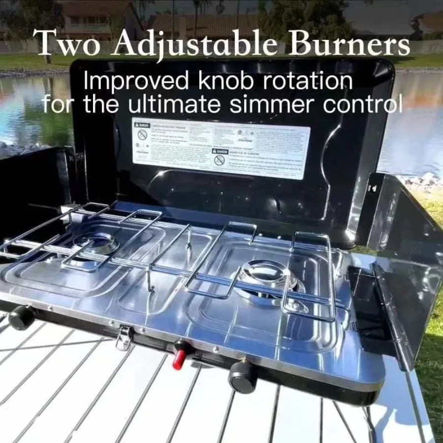 2 الشعلات المحمولة البروبان موقد للتخييم مع منظم متكامل الشاعل الفولاذ المقاوم للصدأ صينية تنقيط مقبض مدمج وقابلة للطي #5