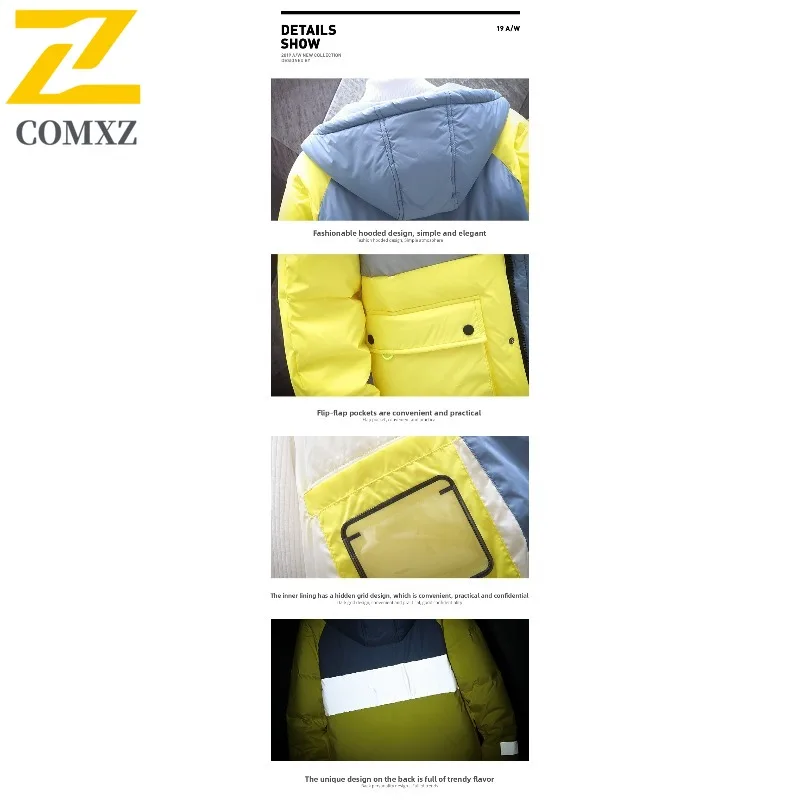 COMXZ Mens Bread Jacket Color Blocking Hooded Trendy Versatile Fit Camping Trip Puffer Jacket Travel High Quality Winter Jacket