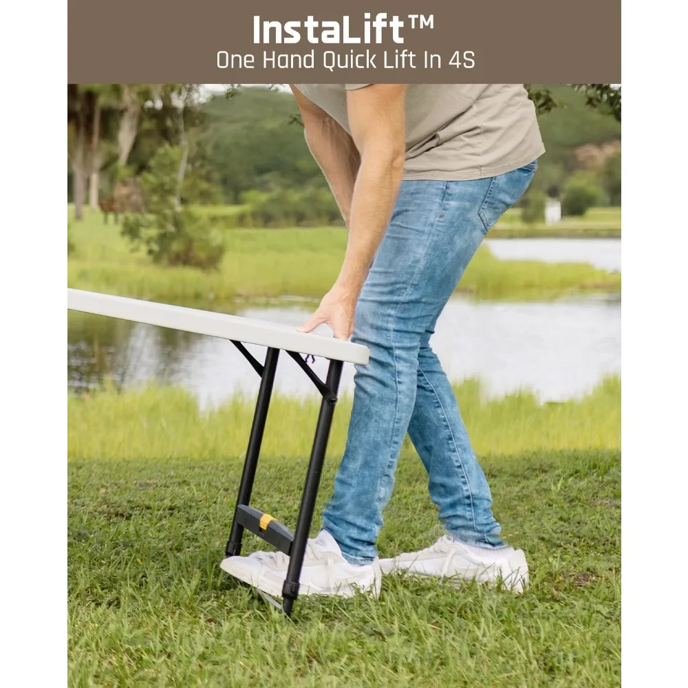 Portable Folding Table 4ft, One-Handed Height Adjustment, 4 Positions, Gravity Lock, Carry Handle, Suitable for Indoor and Outdo