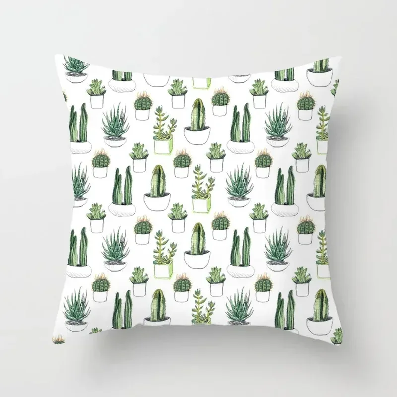 Succulent Green Plant Pattern throw pillow cover with short plush print living room sofa decoration cushion cover pillow covers