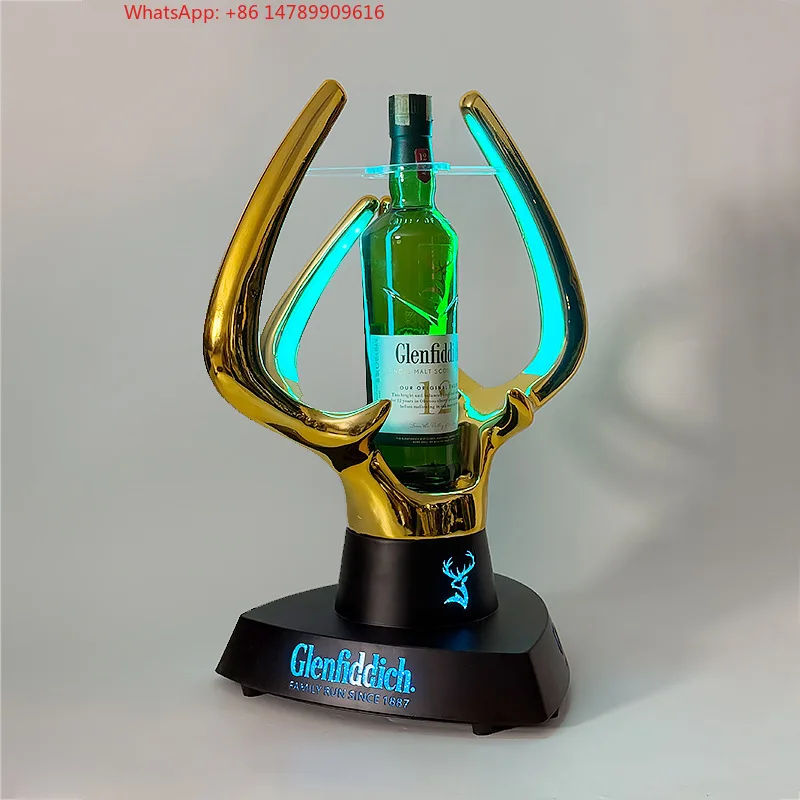 High-End Bespoke LED Bottle Display RackColorful Antler Shape Wine Bottle Display Rack Bars Ktv Parties Decoration Rechargeable