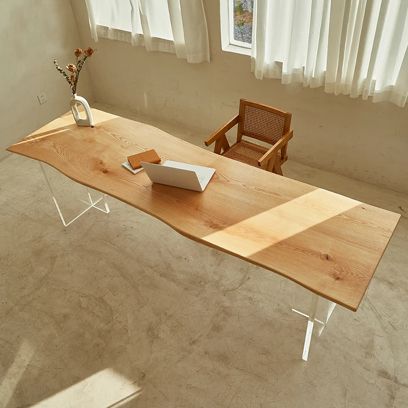 Solid wood, suspended white wax wood double panel, surprised by the quiet wind, natural wood desk, balcony, tea table and chairs