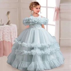 New Elegant Dress for Girls Flower Wedding Wedding Long Embroidered Panto Skirt 4-12 years old piano performance girl dress