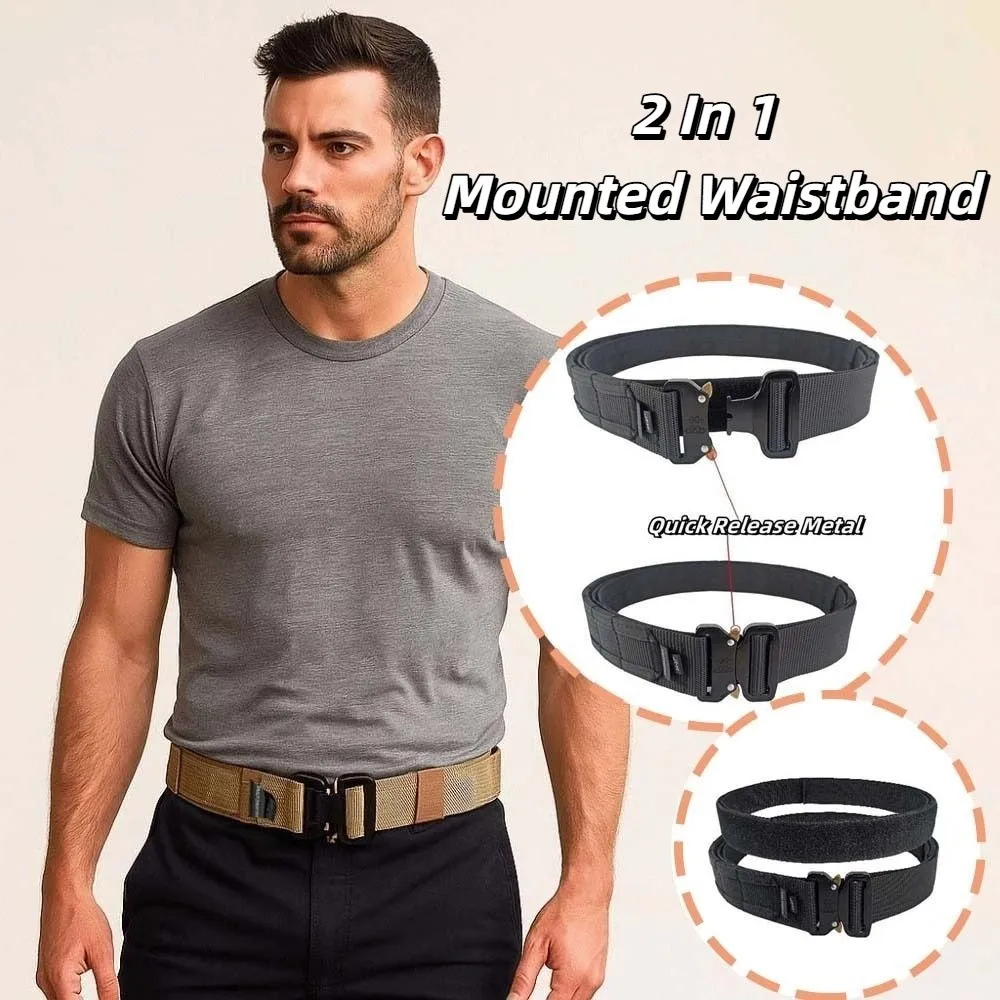 Cinturilla clásica ajustable 2 en 1 con hebilla de aleación de Color sólido para hombre, cinturón de nailon con textura, cinta mágica resistente ‌   Correa Cinturón Esquí