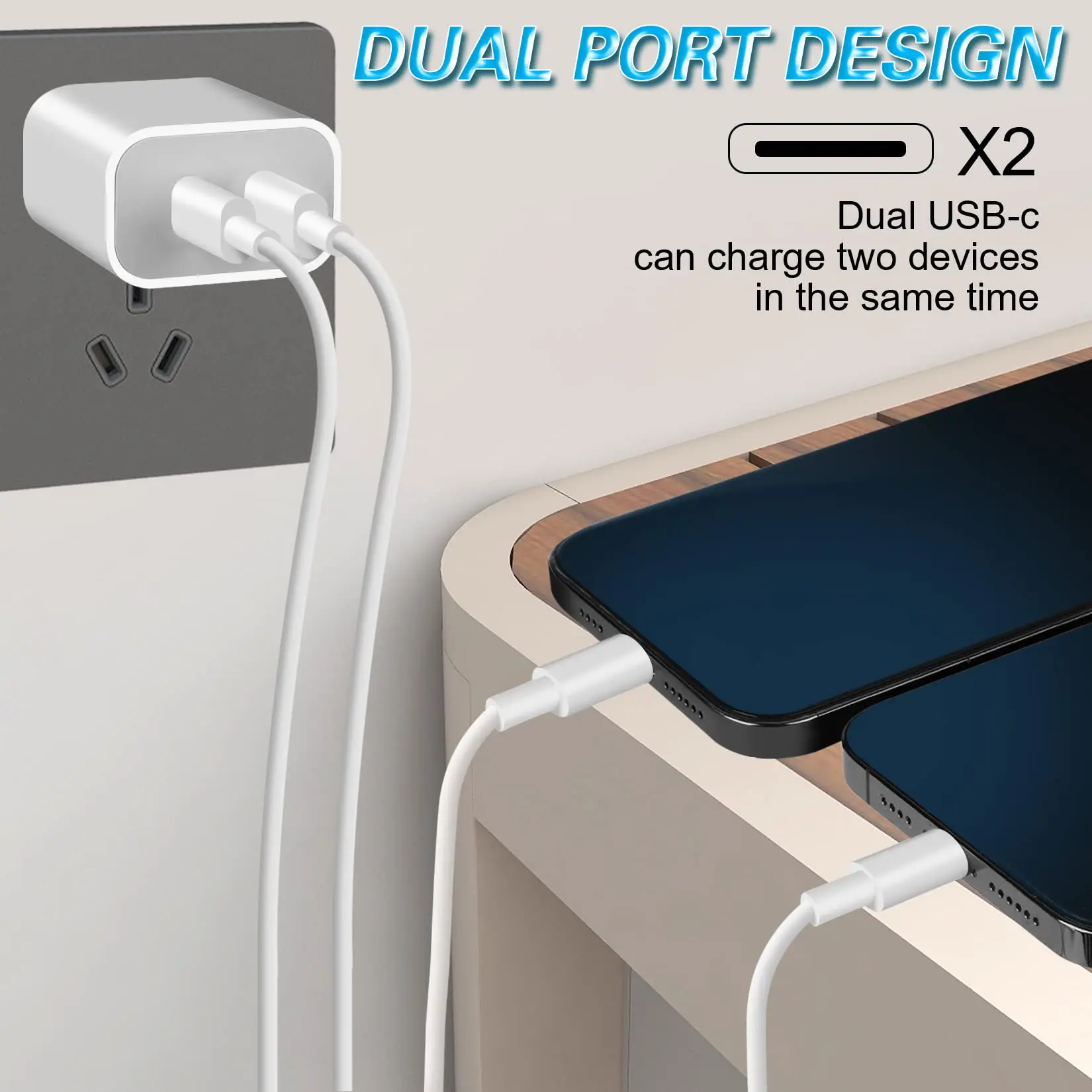 40W Dual USB C PD Charger Quick Charge USB-C Type C Fast Phone Charger Adapter for iPhone 15 14 13 Pro Max iPad Air Wall Charger