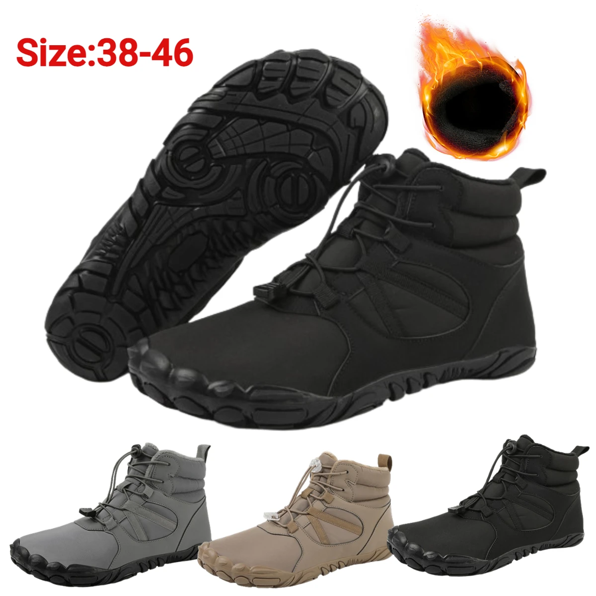 

Women Men Winter Boots Waterproof Jogging Sneakers High Top Snow Boots Non Slip Barefoot Shoes Outdoor Climbing Hiking Boots