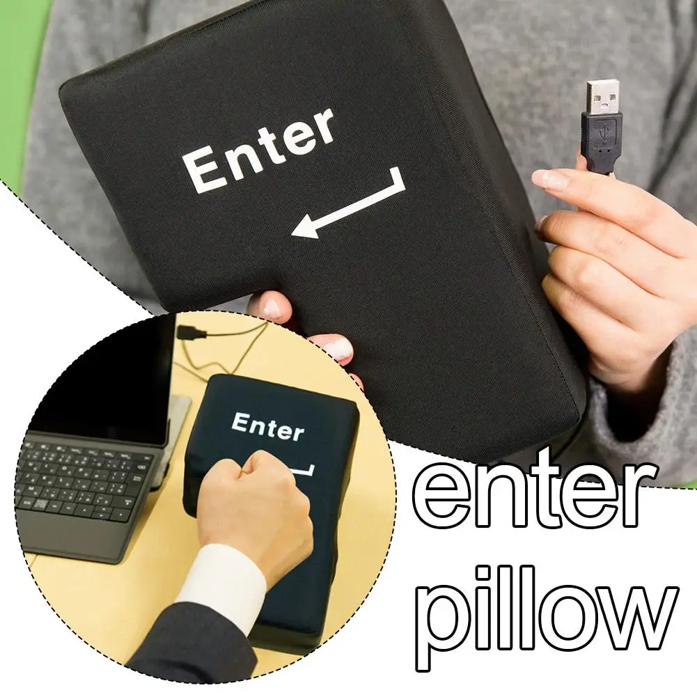 Anti-Stress Computer Huge Enter Key Big USB Keyboard Stress Cushion Reliever Vent Big USB Button Enter Key Desktop Pillow S1U7