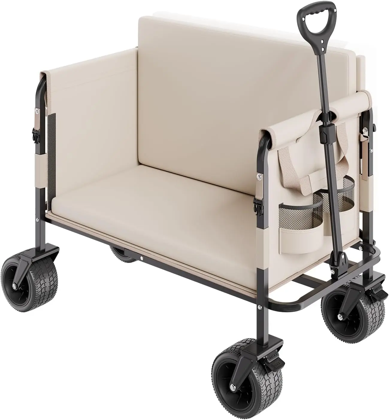 Large Collapsible Folding Wagon for Groceries, Camping, Sports, Shopping - 550lbs/220L, Convert to Bench