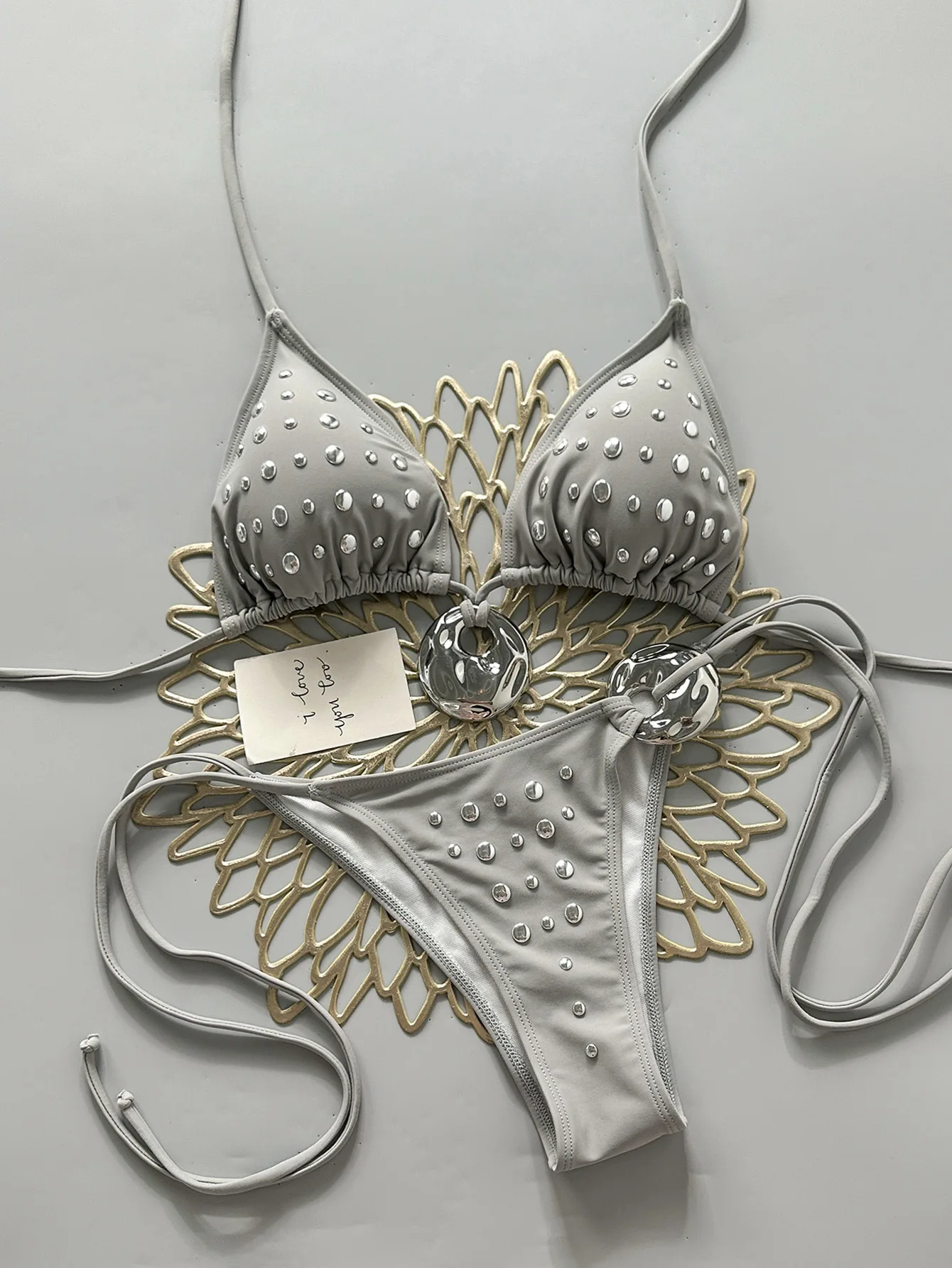 2026 Shiny Sequin Bikini Women Swimwear Female Swimsuit Two-pieces Bikini Set Wrap Around Halter Bathing Suit Swim Beach Wear