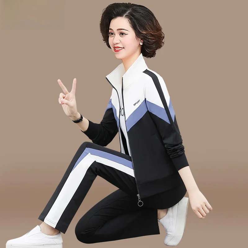 

Комплект повседневной спортивной одежды Cact Mom: женский костюм-двойка для среднего возраста, весна-осень, модная куртка на молнии свободного кроя