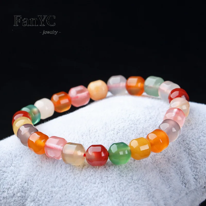 Original Hand-carved Color Agate Women's Bracelet Fashion Luxury Charm Candy Color Agate Bead String Holiday Gift